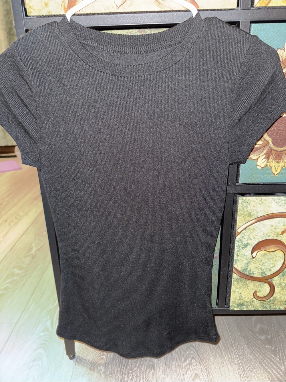 Wallflower Black Ribbed Short Sleeve Crewneck Top